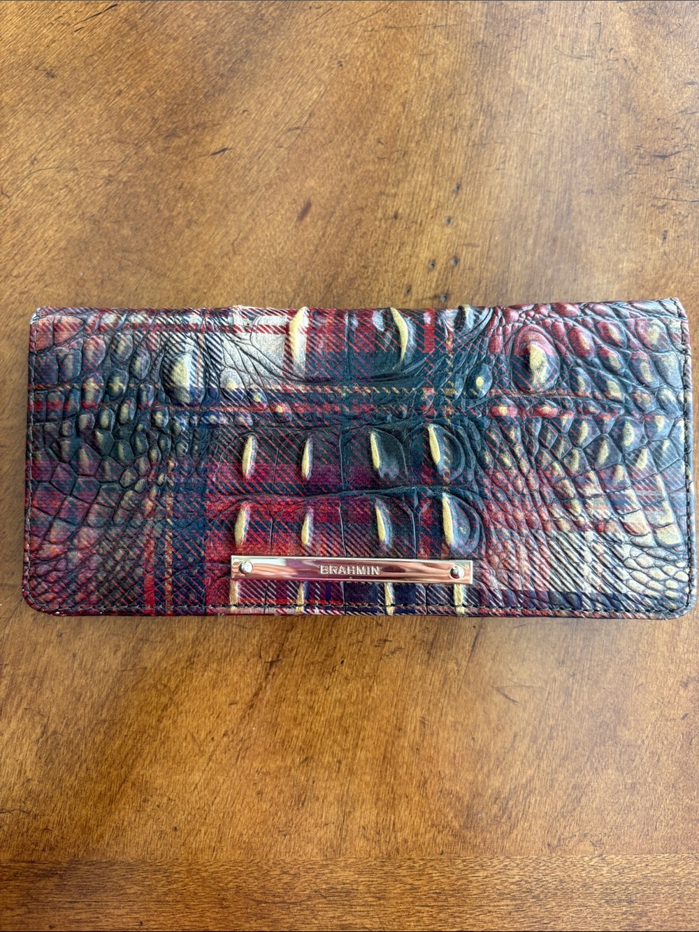 Brahmin Ady Wallet Flannel Melbourne Plaid Croc Embossed Leather Bifold - Picture 2 of 16